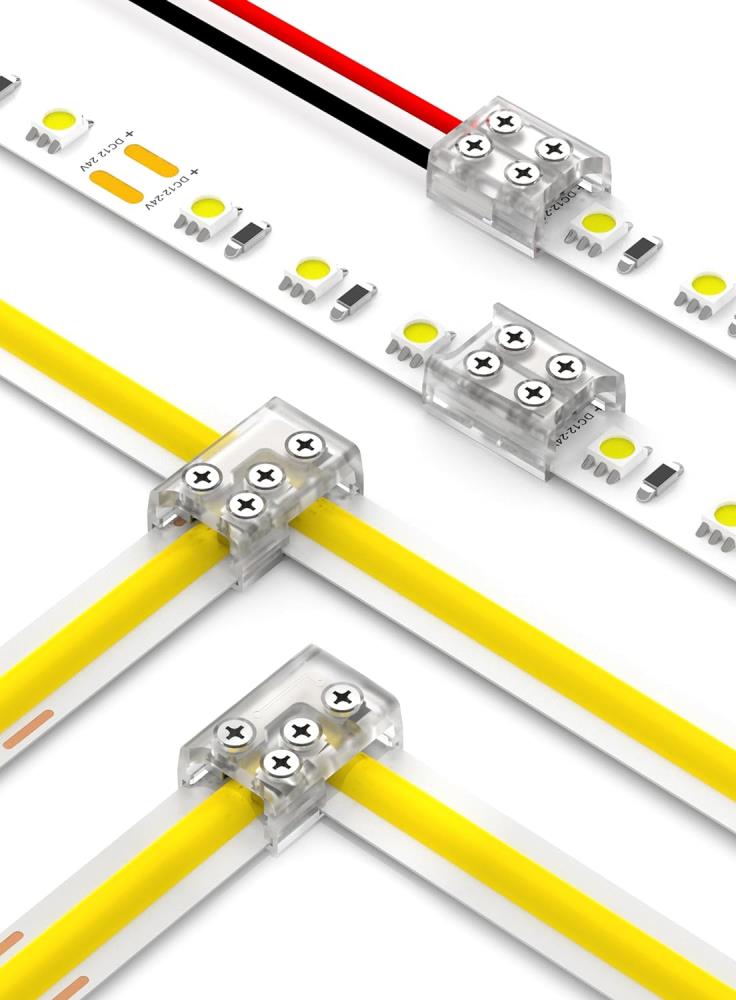 10mm LED Schraub Verbinder für SMD und COB PCB LED Leiste 12v 24v 48v (Streifen zu Streifen L oder T)